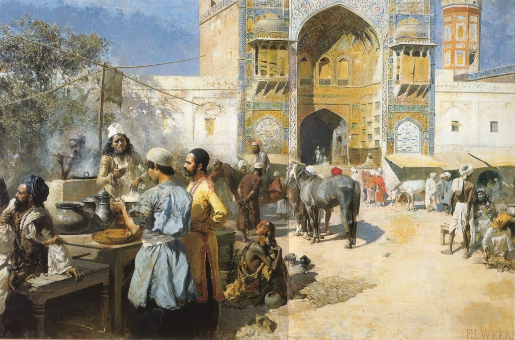 A painting of Lahore restaurant during the British Raj