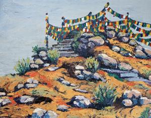 Buddhism flags Himalayas art