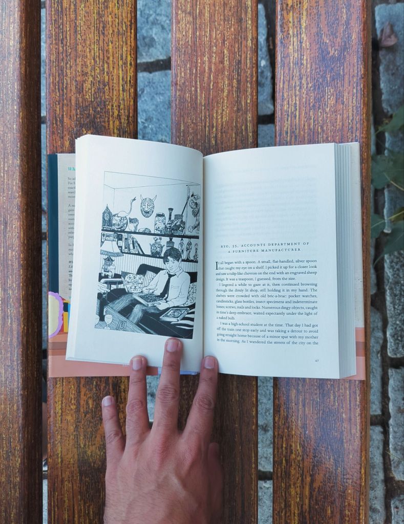 Interior of Michiko Aoyama's book What You Are Looking For Is In The Library with an illustration inside