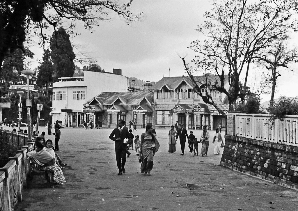 A black and white picture of Darjeeling town from 1971